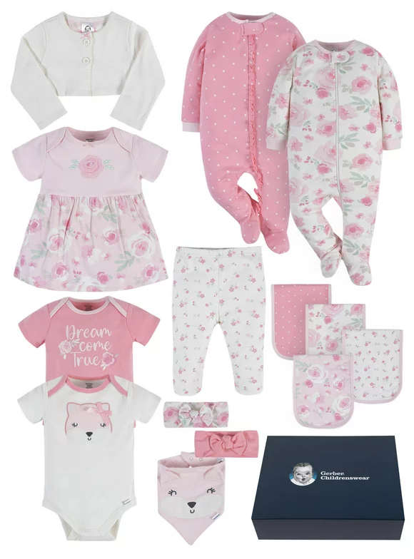 Gerber Baby Boy or Girl Unisex Clothes Outfit Set with Gift Box, 14-Piece (Newborn-3/6 Months)