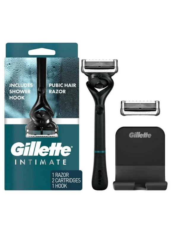 Gillette Intimate Pubic Hair Razor for Men, Black, 1 Handle, 2 Blade Refills