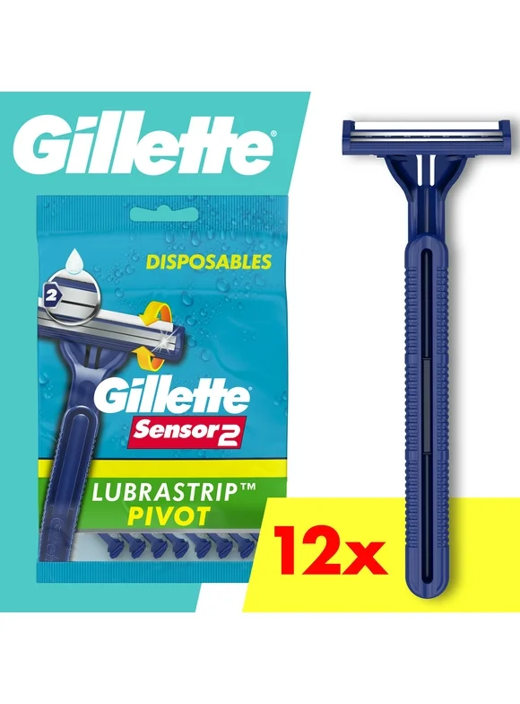Gillette Sensor2 Pivoting Head Men's Disposable Razors, Blue, 12 Count
