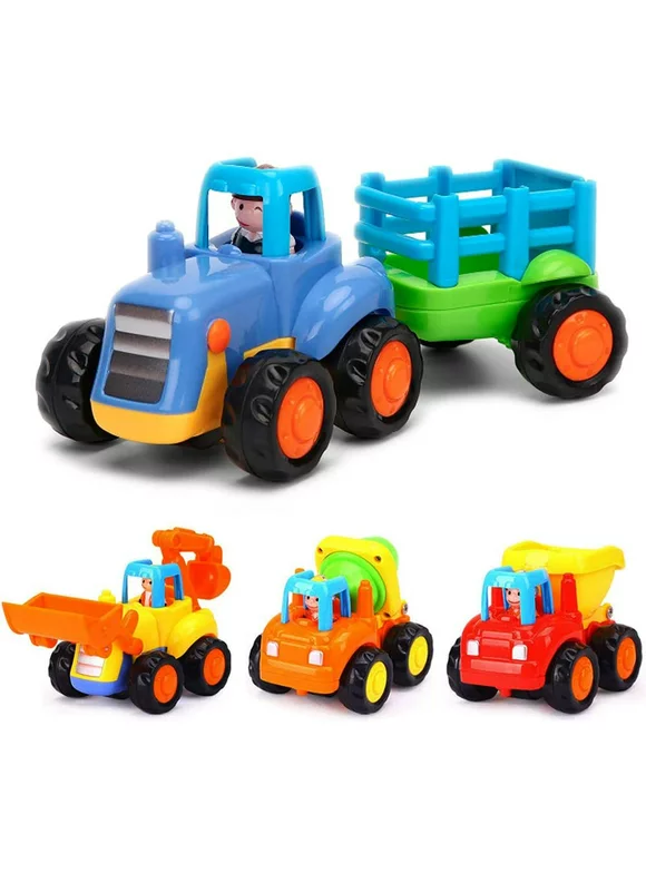 Gold Toy Push and Go Gold Toy Powered Cars Construction Vehicles Toy Set Tractor Bulldozer Mixer Truck Dumper for 1 2 3 Years Old Baby Toddlers Boys Gift