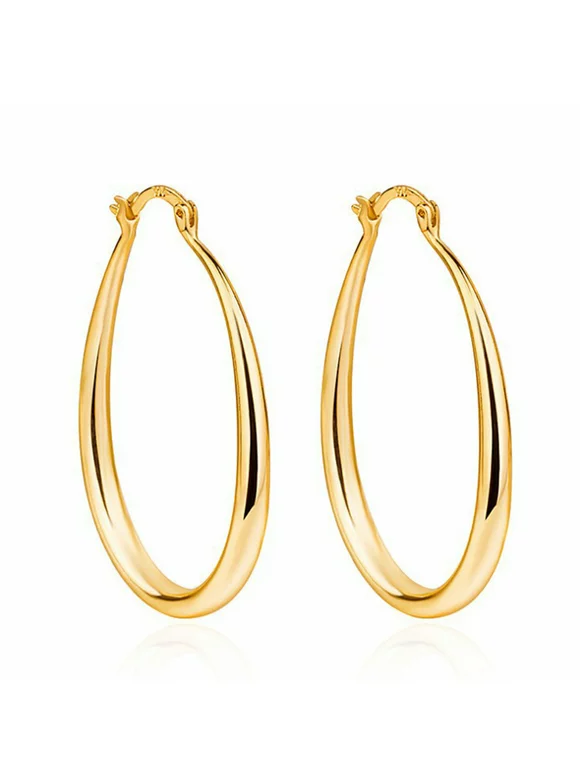 Grofry Women Earring,Simple Oval Type Hoop Alloy Earrings Ear Loop Piercing Jewelry Golden