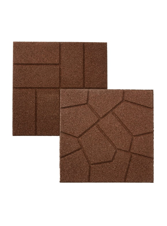 GroundSmart Brown 16" x 16" x 3/4" Dual-Sided Rubber Garden Patio Paver, 9 Pack