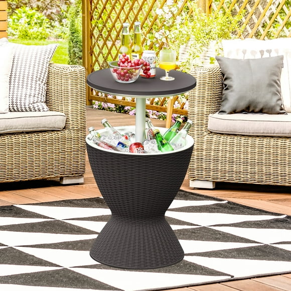 Gymax 8-Gal Patio Ice Cooler Bucket Cool Bar Side Table w/ Retractable Tabletop Black
