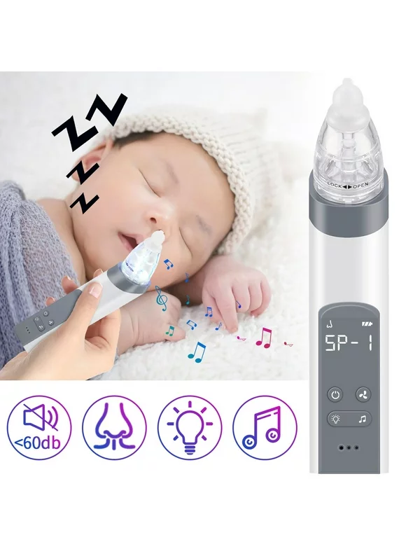 HDS Electric Nasal Aspirator Baby Sucker for Nose, Baby booger Remover Rechargeable with 3 Silicone Tips adjustable Suction,Music and Light Soothing,Gray