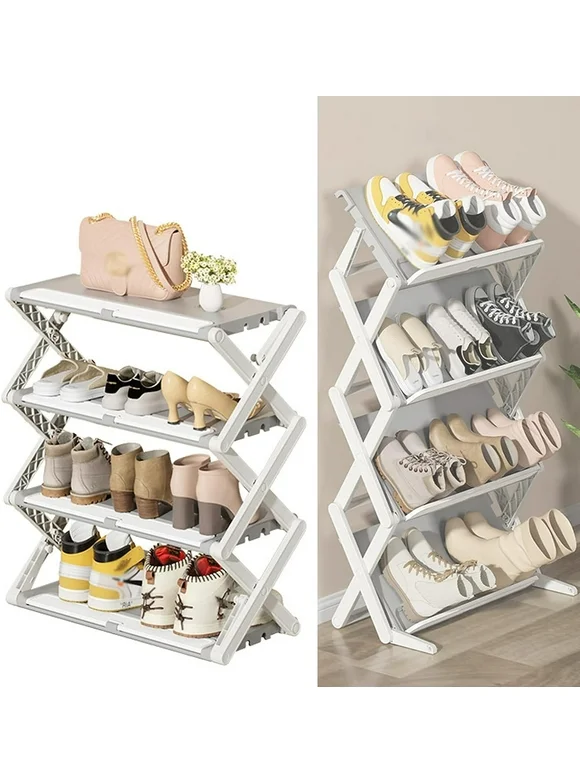 HDS Shoe Rack Organizer 4-Tier 12-16 Pairs Installation-Free, Shoe Rack for Entryway &Literature Holder,Grey