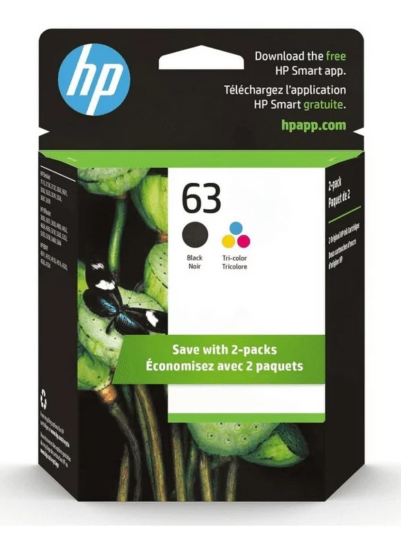 HP 63 Ink Cartridges - Black and Color (Tri-Color), 2 Pack