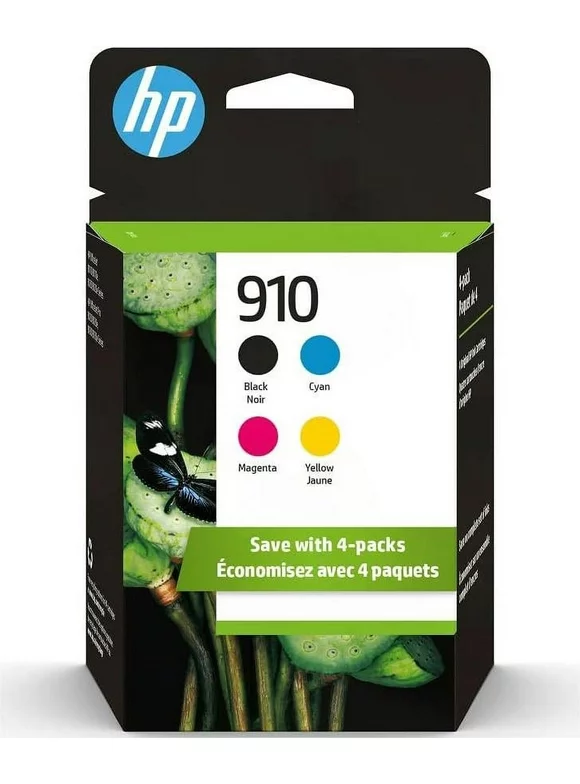 HP 910 Ink Cartridges Combo Pack | 910 HP Ink | 910 HP Printer Ink | 4 Pack, Black, Cyan, Magenta, Yellow