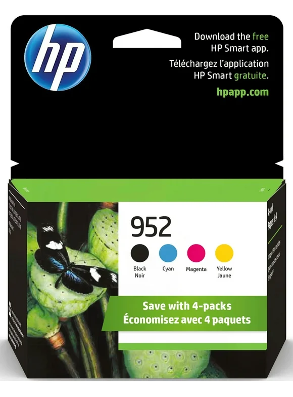 HP 952 Ink Cartridges - Black, Cyan, Magenta, Yellow, 4 Pack