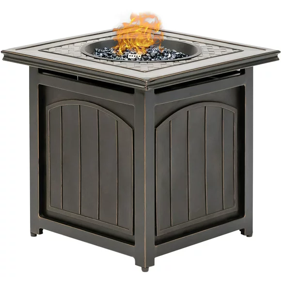 Hanover Traditions 26-In. Square LP Gas Fire Pit Side Table with Aluminum Cast-Top and Burner Lid