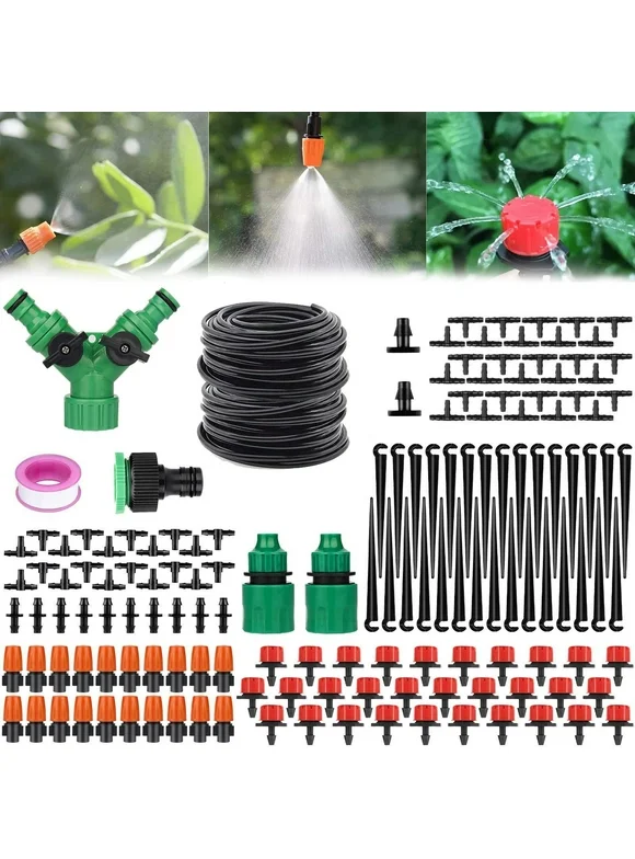Harlier Drip Irrigation System, Irrigation System with 49.2FT/15M Drip Irrigation Hose, DIY Saving Water Garden Watering System, Automatic Drip Irrigation Kits for Garden, Greenhouse, Lawn, Patio