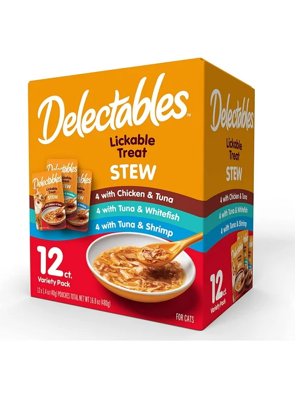 Hartz Delectables Stew Lickable Wet Cat Treats Variety Pack, 12 Pack