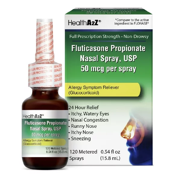 HealthA2Z® Fluticasone Propionate Nasal Sprays, 24 Hour Allergy Relief,120 Sprays, 0.54 fl oz