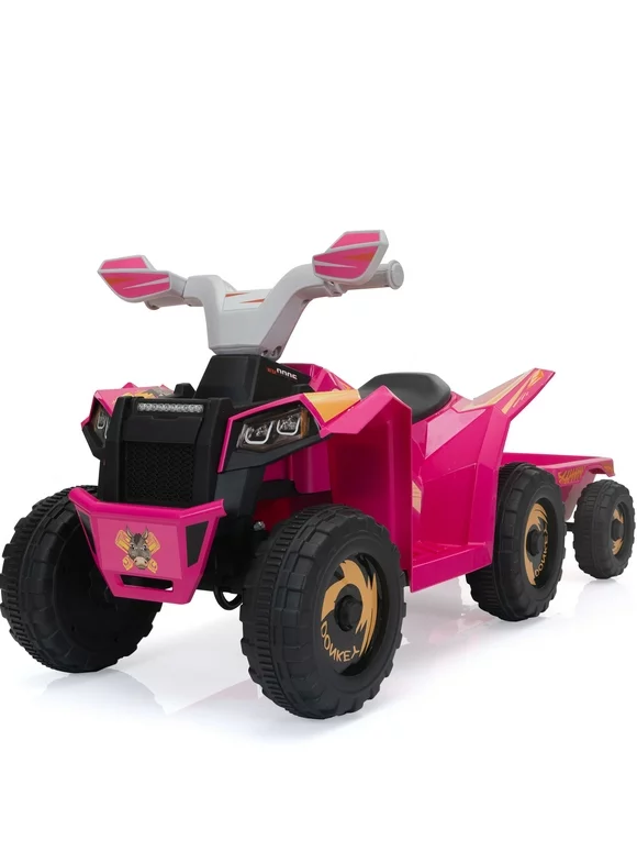 Hikiddo Electric 4 Wheeler with Trailer, 6V Kids Ride On ATV Toy for Toddler