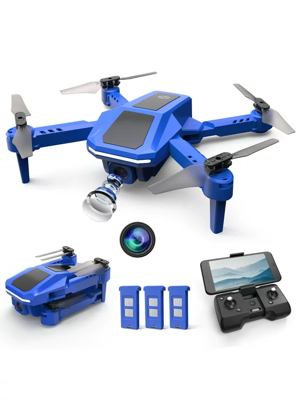 Holy Stone HS430 Foldable FPV Drone with 1080P Camera for Adults and Kids, RC Quadcopter with Auto Hover Gravity Sensor 3 Batteries, Blue