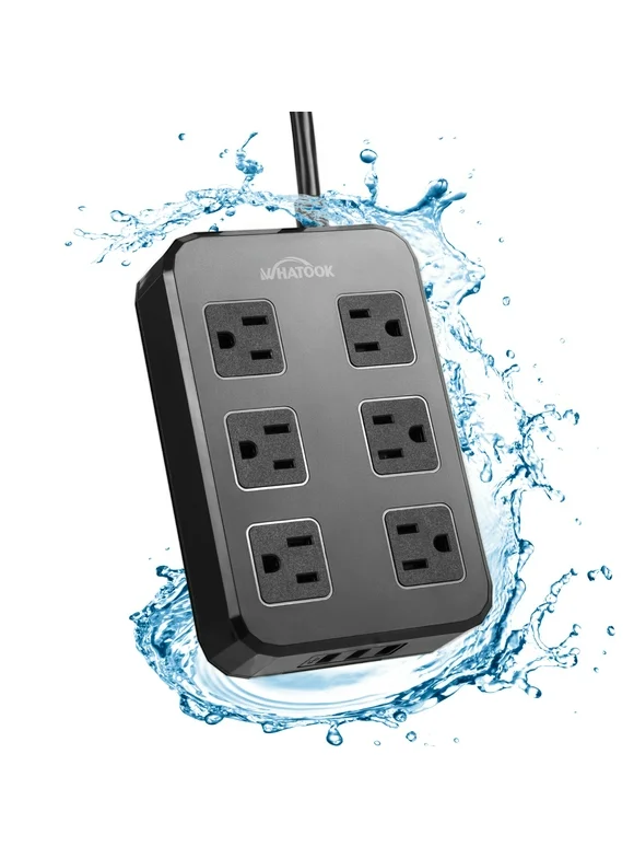 IPX6 Outdoor Power Strip Weatherproof, Waterproof Surge Protector with 6 Wide Outlet with 3 USB Ports, 6FT Long Extension Cord, Wall Mountable for Outside Decorations