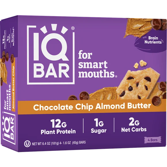 IQBAR Chocolate Chip Almond Butter Protein Bars - Vegan Energy Bars