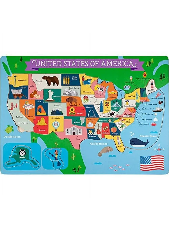 Imagination Generation Professor Poplar's Fifty Nifty United States USA Map Wooden Jigsaw Puzzle
