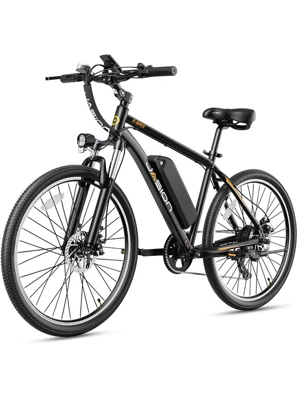 Jasion Electric Mountain Bike for Adults, 26" Tires, 350W Brushless Motor, 40 Miles Commuting Range, Front Fork Suspension, Shimano 7 Speed, EB5 Black