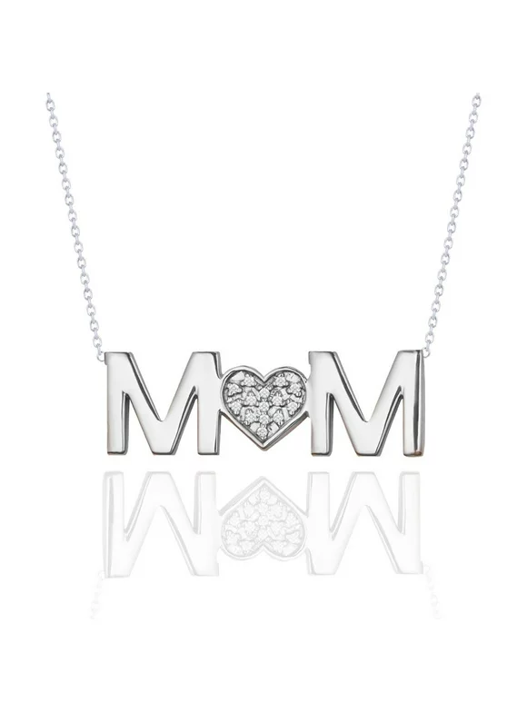 JeenMata MOM Moissanite Pendant Necklace in 18K White Gold over Silver