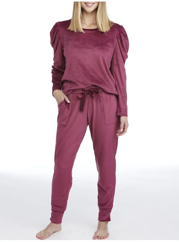 Jessica Simpson Women’s Velour Puffed Long Sleeve Top and Jogger Pajama Set, 2pc