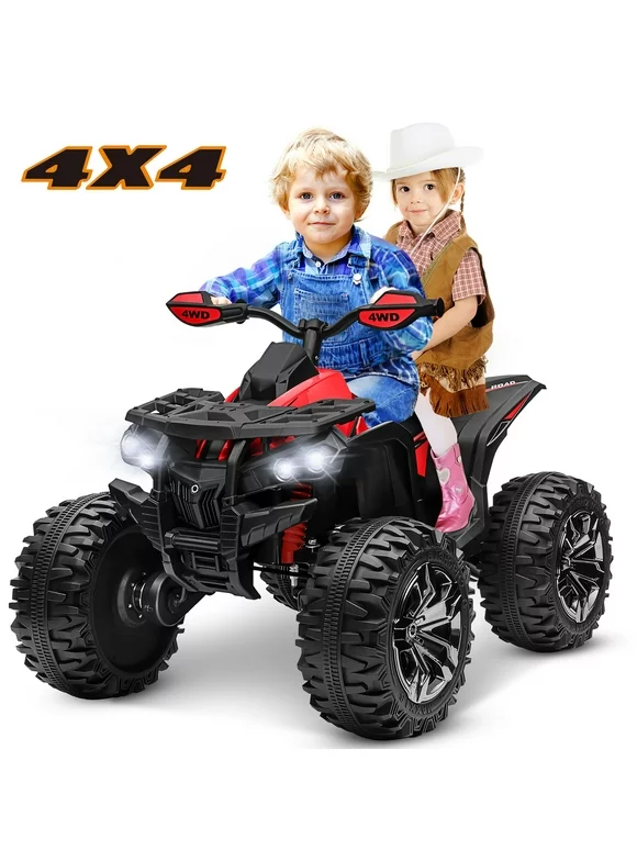Joyracer 4x4 24V Kids Ride on ATV with 2 Seater, 4-Wheeler Quad Electric Car w/ 4x200W Motor, 24 Volt Ride on Toys w/ High/Low Speed, Bluetooth/MP3, Horn, Music, LED Light for Big Kids Gift, Red