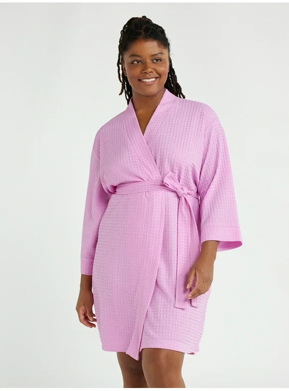 Joyspun Women’s Waffle Kimono Robe, Sizes S to 3X