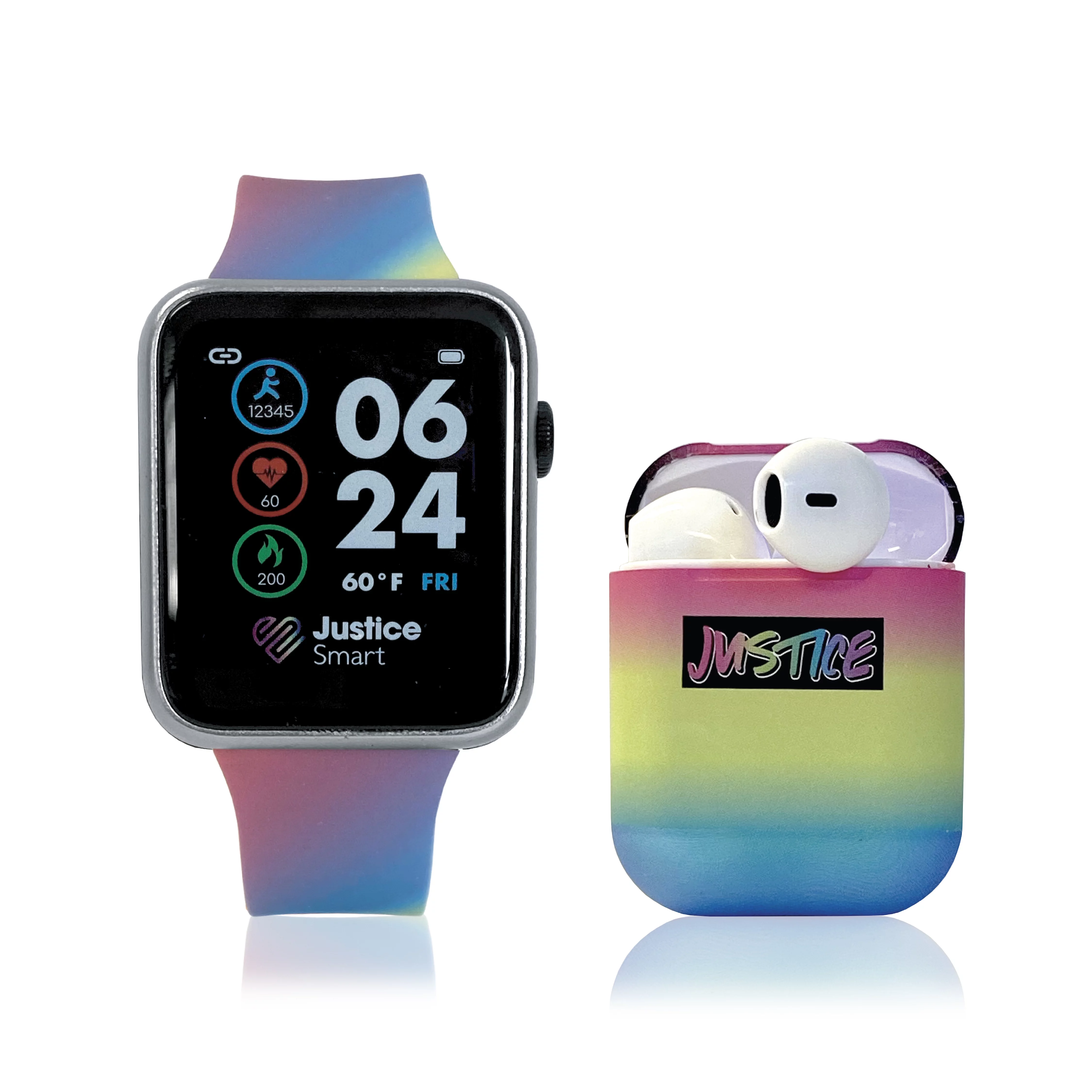 Justice Unisex Children's Smartwatch and Earbud Set with Multi-Color Striped Design in One Size - JSE40108WMC