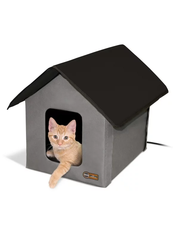 K&H Pet Products Outdoor Heated Kitty House Cat Shelter Gray/Black 19 X 22 X 17 Inches