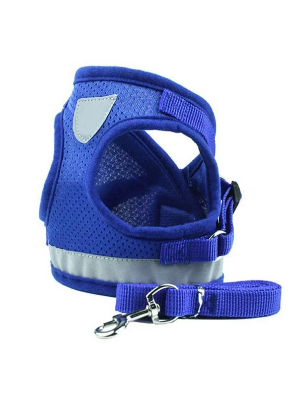 KABOER Soft Mesh Puppy Vest Harness Adjustable Pet Lead Chest Walking Leash for Dog Cat(blue-XS)