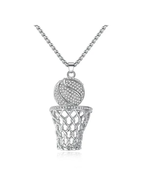 "KABOER Stainless Steel Basketball Entering Frame Pendant Necklace,Basketball Lover Gift(silver)"
