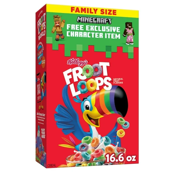 Kellogg's Froot Loops Original Breakfast Cereal, Family Size, 16.6 oz Box