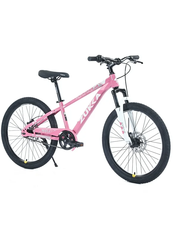 Kids Mountain Bike, 24 Inch Steel Frame MTB Child Bicycle for Boys and Girls Aged 9-12 Years, Pink