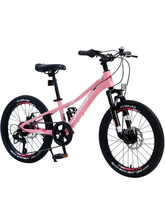 Kids Mountain Bikes 20 inch for Girls and Boys, 7 Speed Mountain Bycicle with Disc Brakes, 85% Assembled, Pink