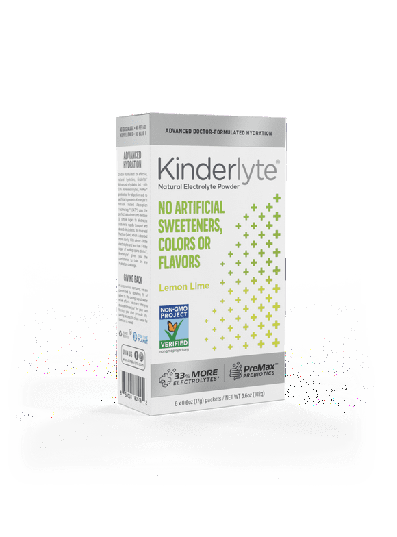 KinderLyte Lemon Lime Non-GMO Doctor Formulated Advanced Electrolyte Powder Drink Mix, 6 Count