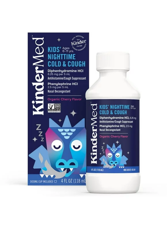 KinderMed Kids’ Nighttime Cold & Cough, Organic Cherry Flavor, 4 oz (118 mL)