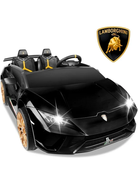 Lamborghini Huracan 24V Powered Ride on Car Real 2 Seat, 4WD Electric Vehicle with Remote Control, Suspension, LED Light, Music, Bluetooth, Kids Ride on Toys for 3-8 years old Boys Girls, Black