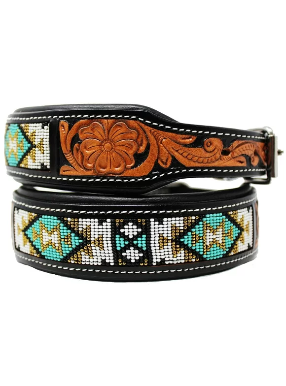 Large 21''- 25'' Dog Puppy Collar Genuine Cow Leather Padded Canine  60149