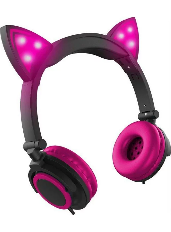 Ledeez Wired Pink LED Cat Ear Headphones with 3.5mm Jack Plug