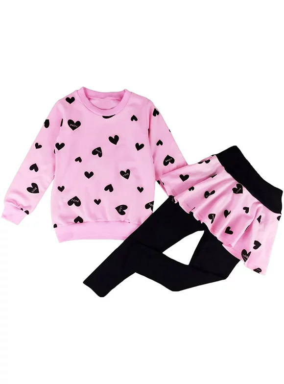 Little Hand Girl Clothes Outfit Set Sweatshirt Top & Long Pantskirts Sets Size 8