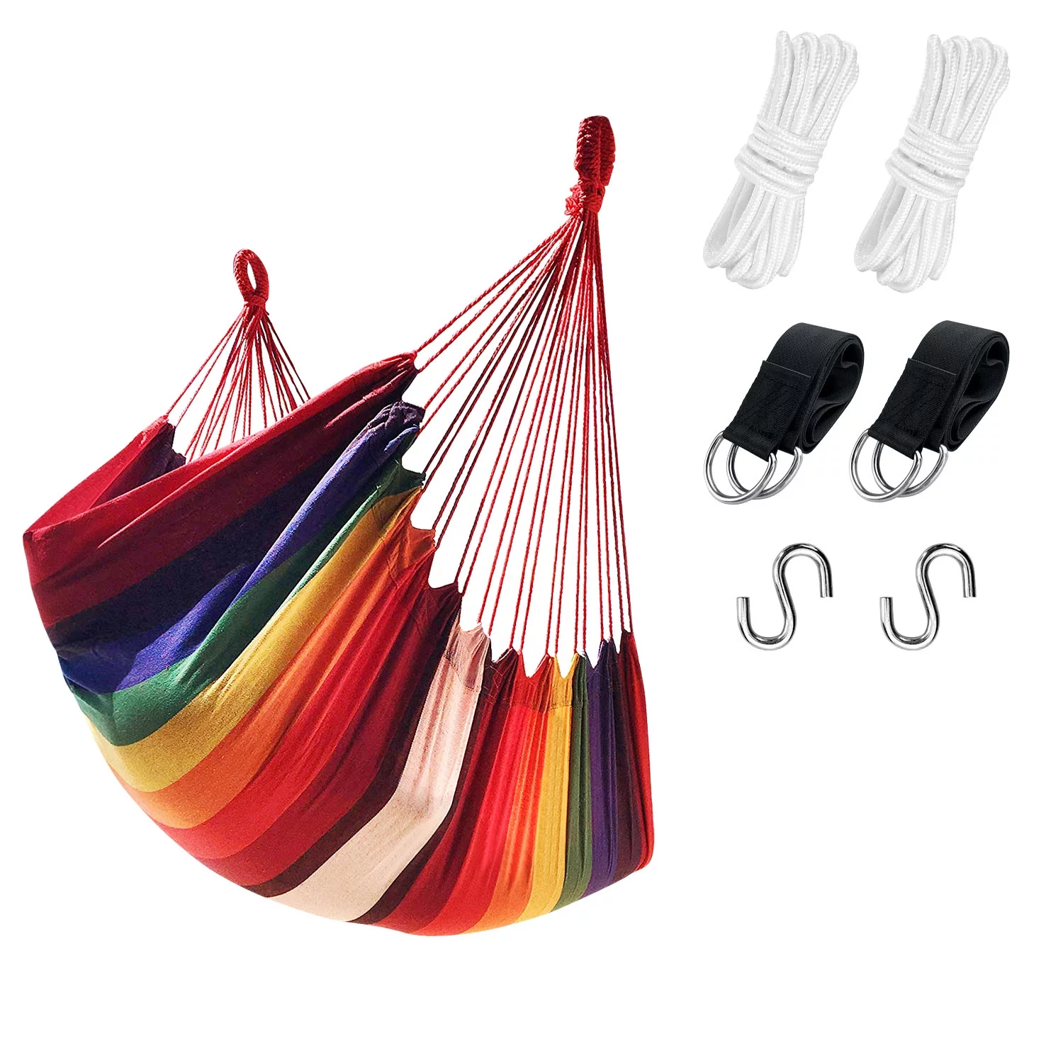 Livhil Hammock Chair Hanging Rope Hammock Swing Chair, Max 300 lbs Portable Hanging Hammock Chair with Pocket- Perfect for Outdoor, Home, Bedroom, Patio, Yard (Colorful)