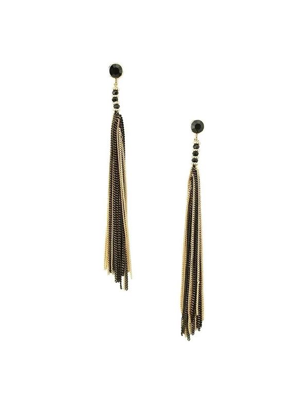 Long Metal Tassel Dangle Earrings, Black, 4-1/2-Inch