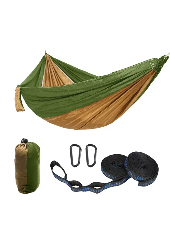 Luniquz Camping Hammock - Portable Hammock Double & Single with 2 Tree Hammock Straps, Travel Hammock Backpacking Nylon Parachute Hammock for Outdoor & Hiking（Olive Green）
