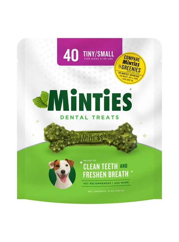 MINTIES Dog Dental Bone Treats, Dental Chews for Tiny/Small Dogs 5-39 lbs, 40 Count
