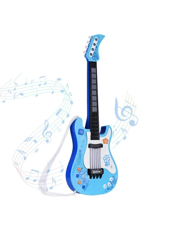 Maboto Kids Little Guitar with Rhythm Lights and Sounds Fun Educational Musical Instruments Electric Guitar Toy for Toddlers Children Boys and Girls - Blue