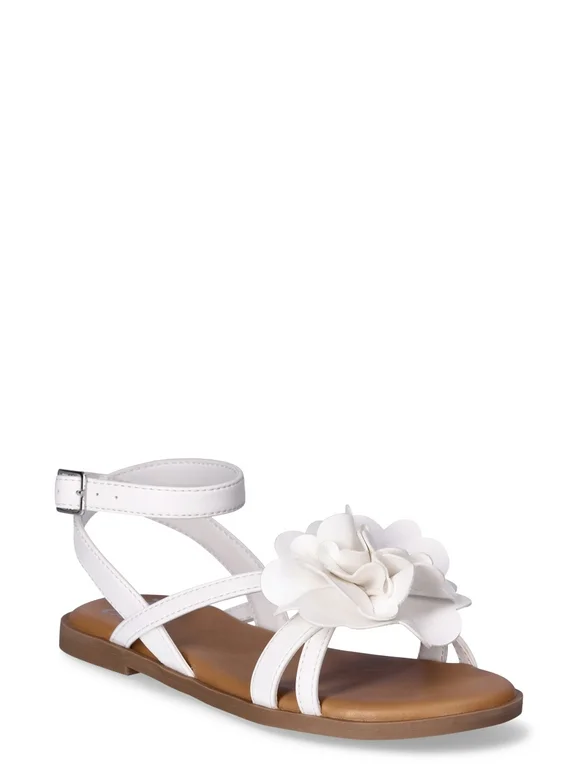 Madden NYC Little Girl & Big Girl Flat White Flower Dress Sandal, Sizes 13-5