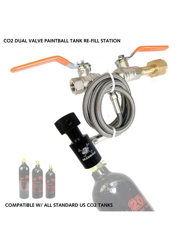 Maddog Paintball CO2 Fill Station, CO2 Dual Valve Bottle Refill Station for 12oz, 16oz, 20oz, + CO2 Tanks