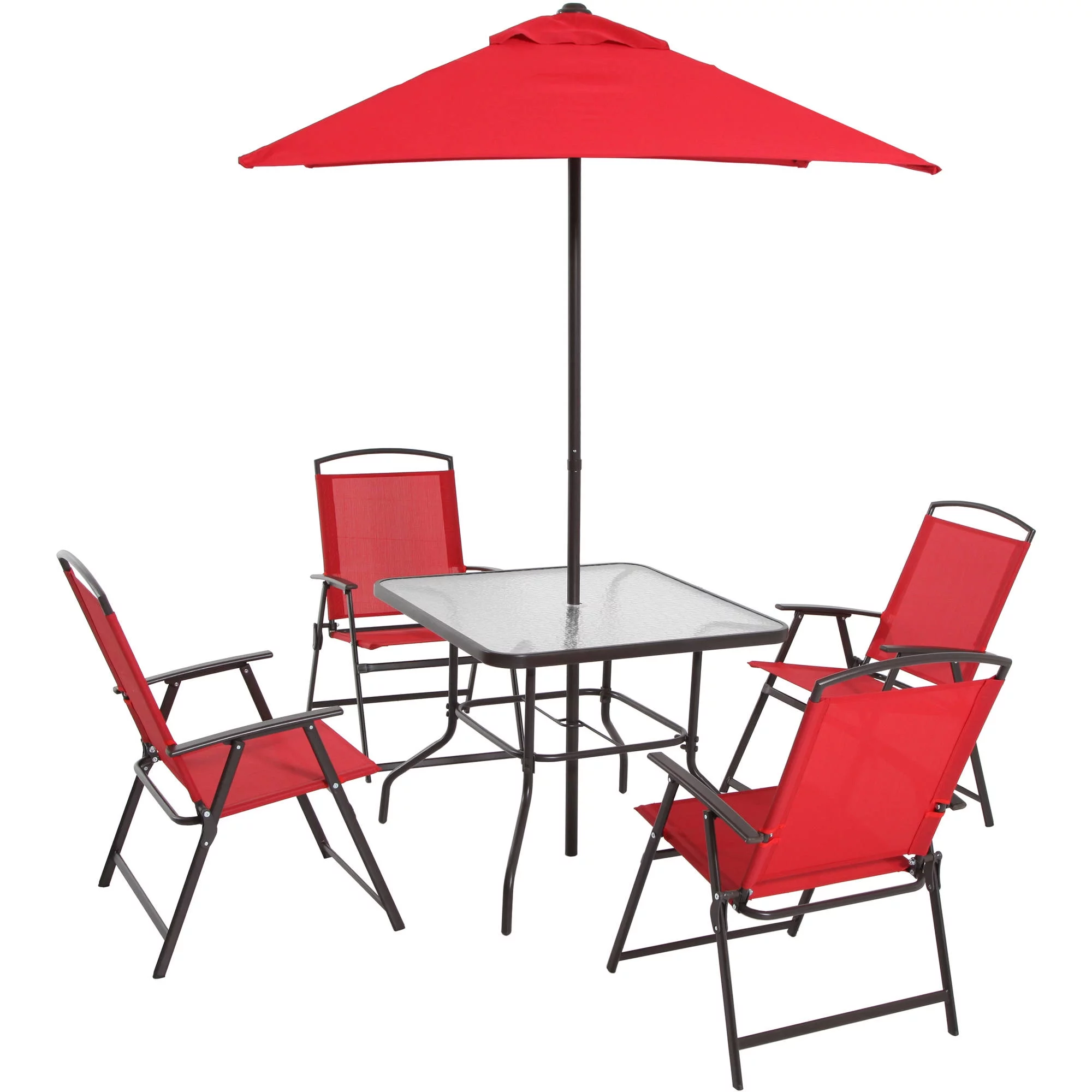 Mainstays Albany Lane Steel Outdoor Patio Dining Set of 6, Red