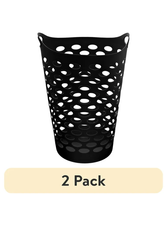 (2 pack) Mainstays Flexible Plastic Round Laundry Hampers, Black