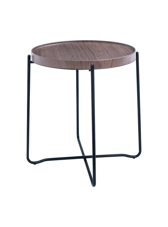 Mainstays Foldable Round Side Table, Walnut Finish