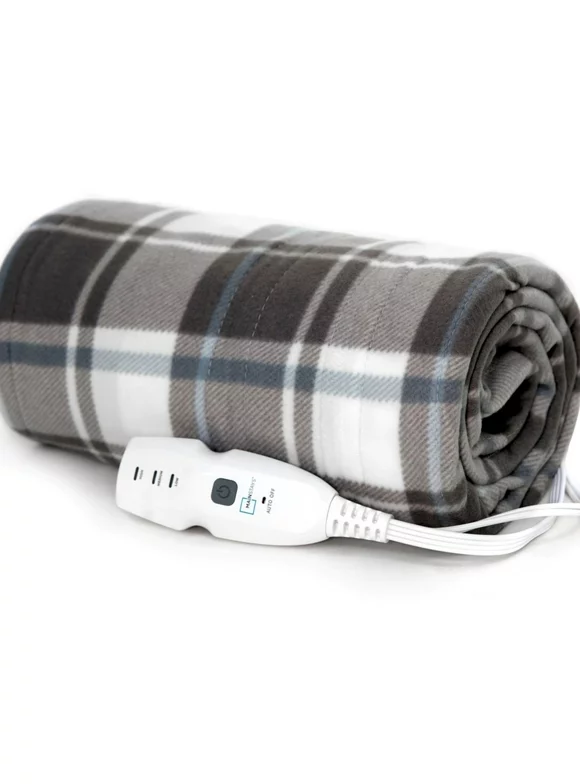 Mainstays Soft Fleece Electric Heated Throw Blanket, Gray and White Plaid, 50"x60", all ages